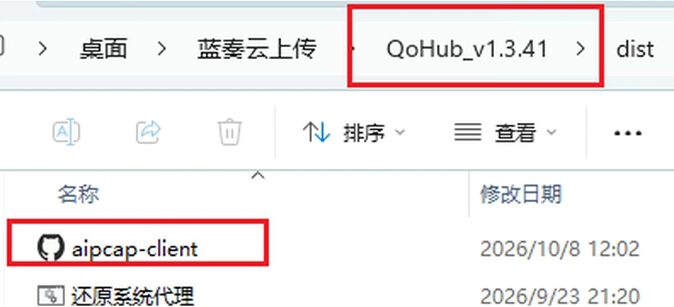 解压后的文件夹，红框标注需要打开的客户端